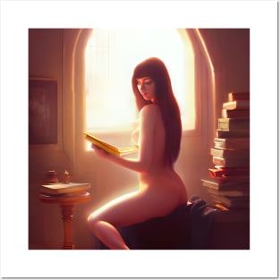 Nude girl reading her book Posters and Art